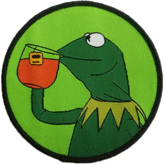 Kermit The Frog Sipping Tea 3 Inches in Diameter Embroidered Iron On Patch