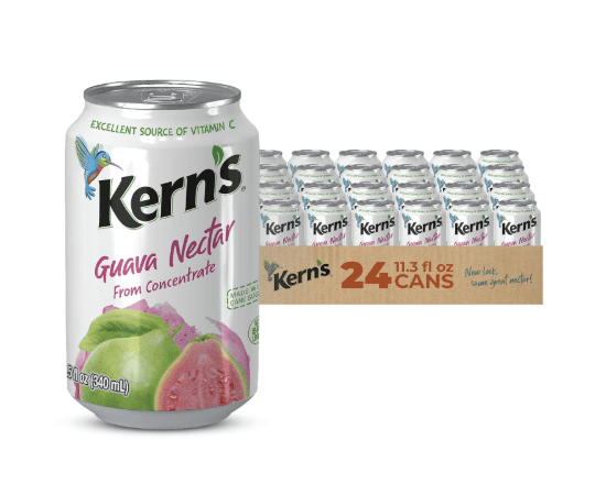 Kern’s-Guava Juice Nectar- Guava Nectar Made with Fresh Fruit Puree - Tropical Fruit Juice Concentrate for Smoothie Mix, Cocktail Mixers & Kids Drinks & Beverages - 11.5oz, 24 Pack Canned Drinks