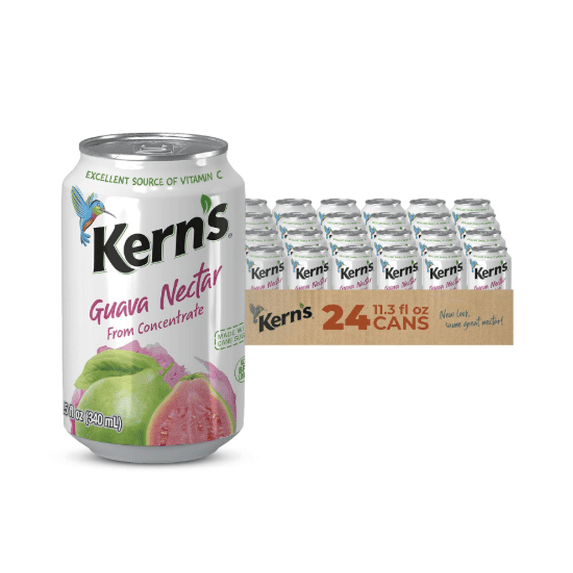 Kern’s-Guava Juice Nectar- Guava Nectar Made with Fresh Fruit Puree - Tropical Fruit Juice Concentrate for Smoothie Mix, Cocktail Mixers & Kids Drinks & Beverages - 11.5oz, 24 Pack Canned Drinks