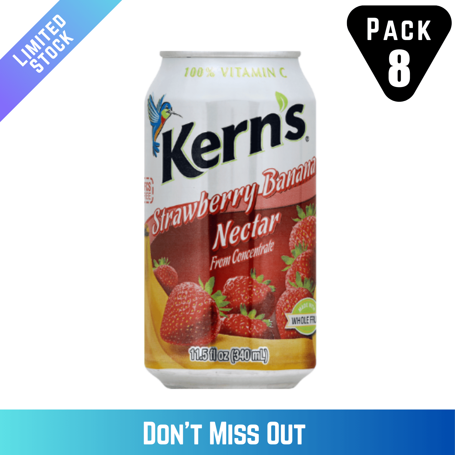 Kern's Strawberry Banana Nectar Juice, 11.5 fl oz Cans, 8 Count ...