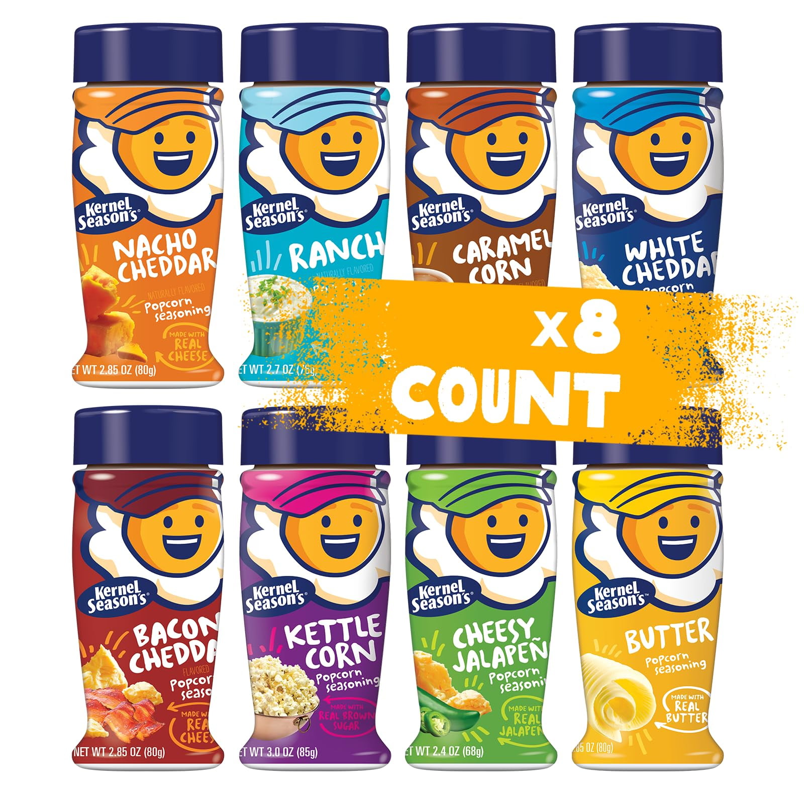 Kernel Season's Popcorn Seasoning Full Size Jars Variety Pack, Retail Sizes (Pack of 8) E22