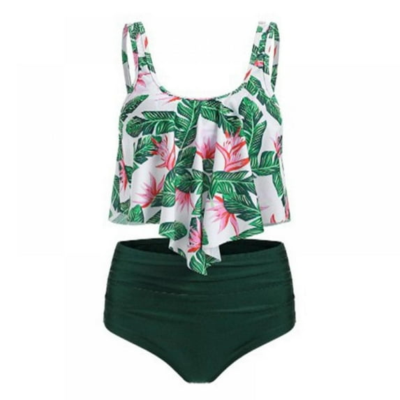 Kernelly Women's High Neck Two Piece Bathing Suits Top Ruffled High Waist Swimsuit Tankini Bikini Sets