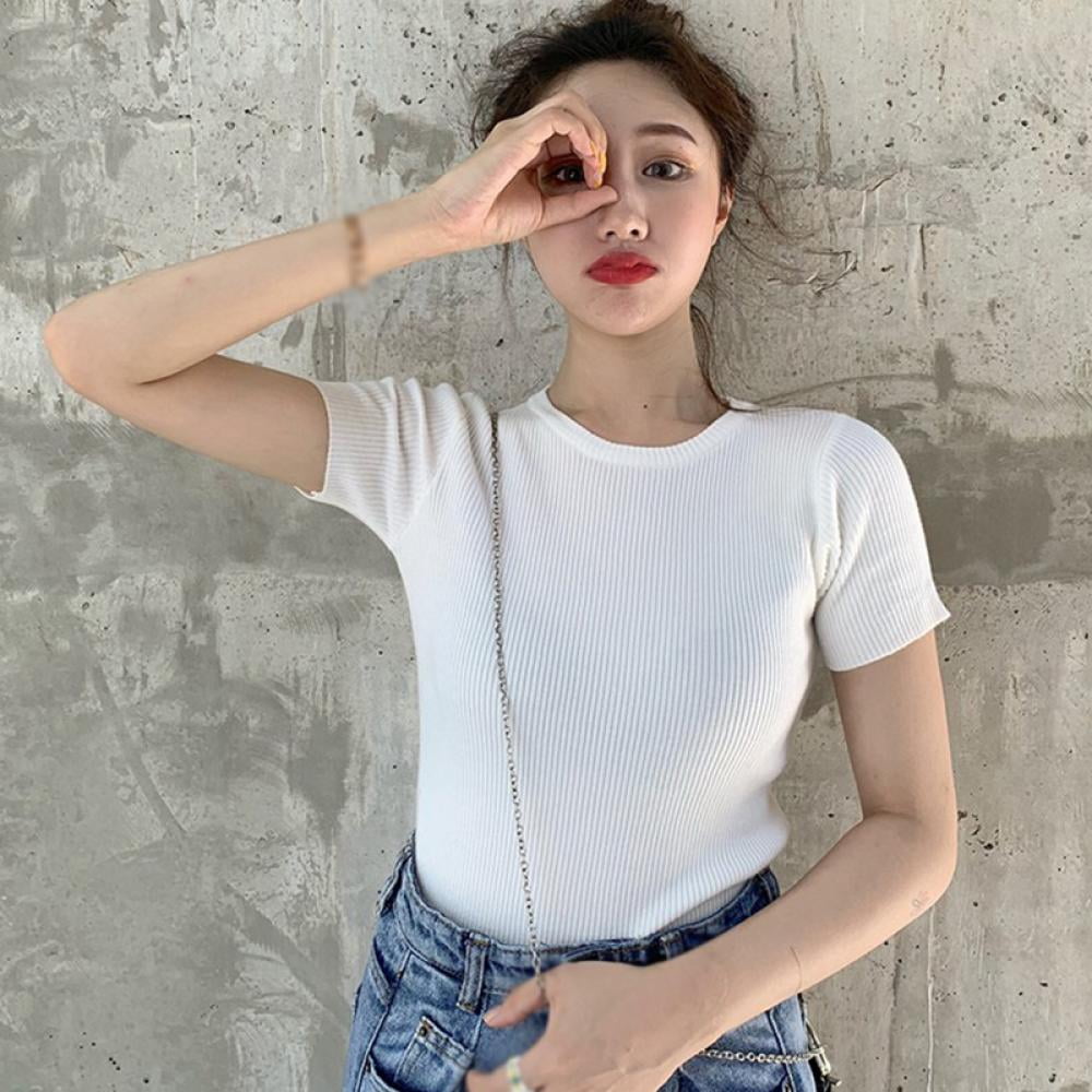 絶対的な信頼 O Fashion Style Korean Women's Kernelly Neck Short Solid Clothing