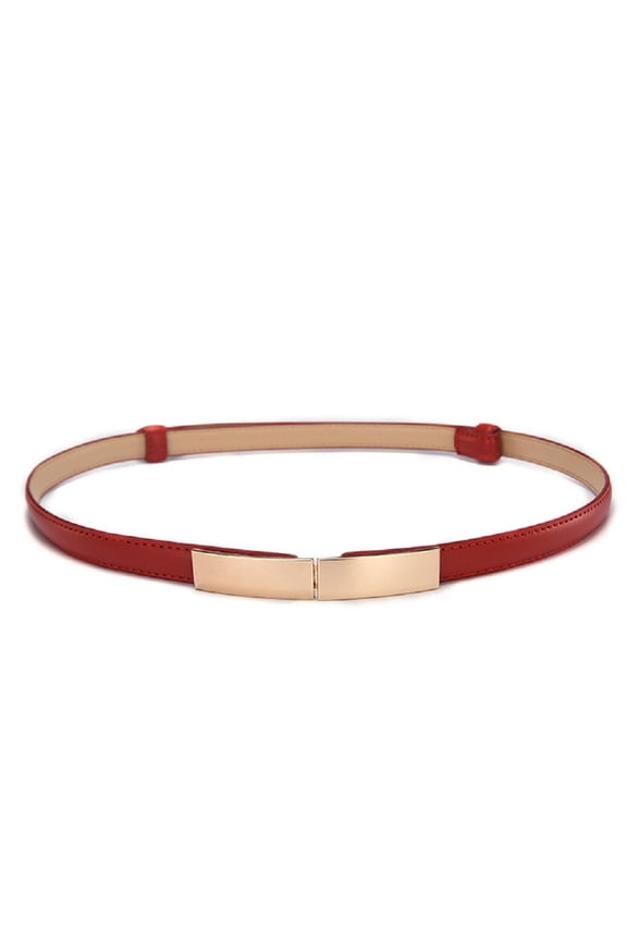 Women's Skinny Leather Belt Adjustable Slim Waist Belt with Gold Buckle For Dresses