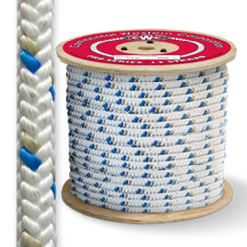 Kernmantle Arborist Rope - 5/8" x 600 ft., White/Blue & Gold Tracers
