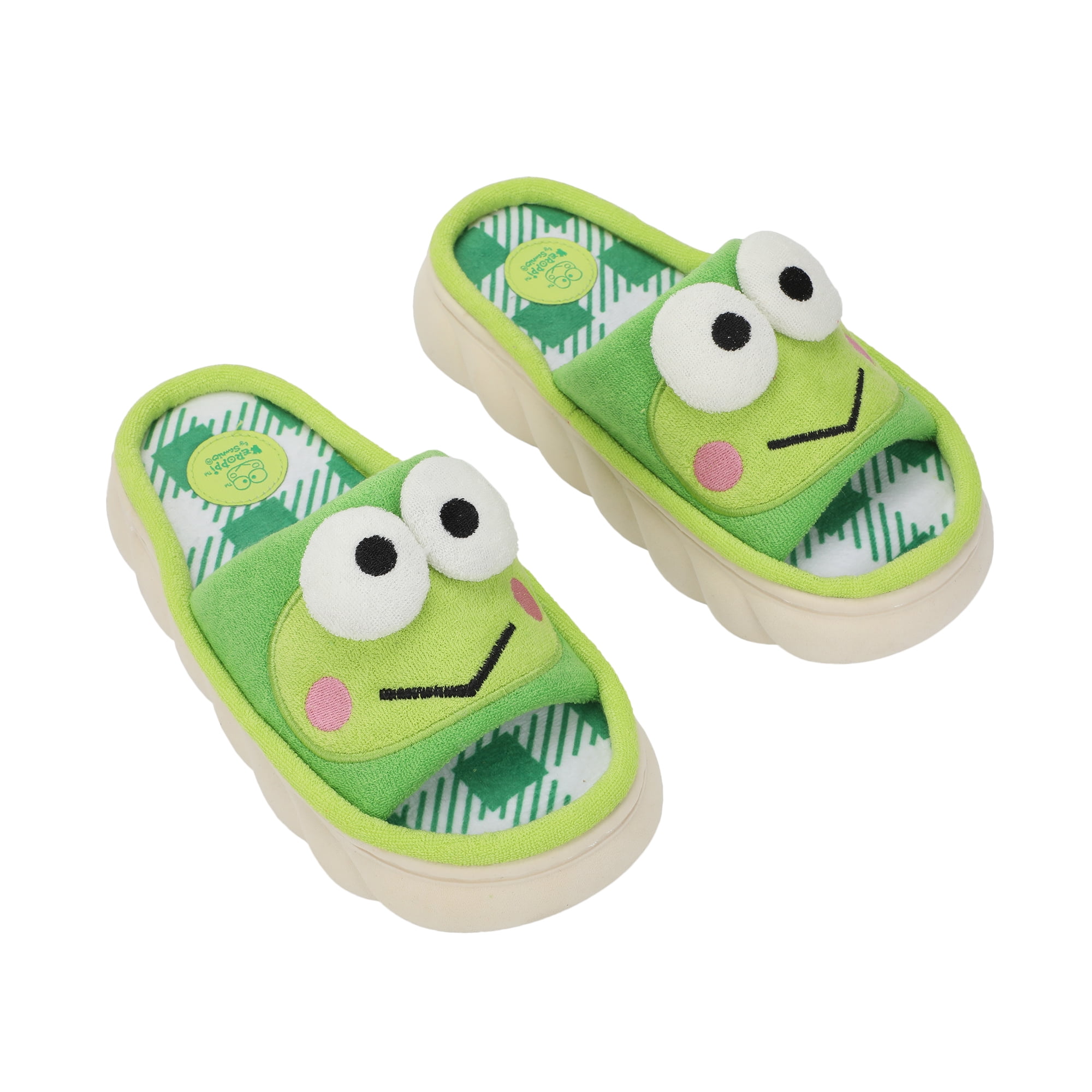 Keroppi 3D Character Face Art Women's Green & White Plaid Open
