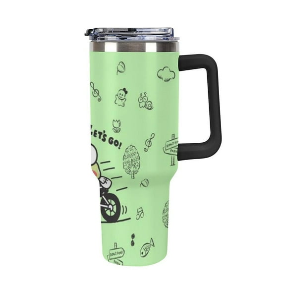 Keroppi 40oz Insulated Tumbler Cup - Extra Large Leak-Proof Travel Mug with Straw & Handle, Double-Wall Vacuum Stainless Steel, Keeps Drinks Hot/Cold for Hours - Perfect for Iced Coffee, Tea, Sod