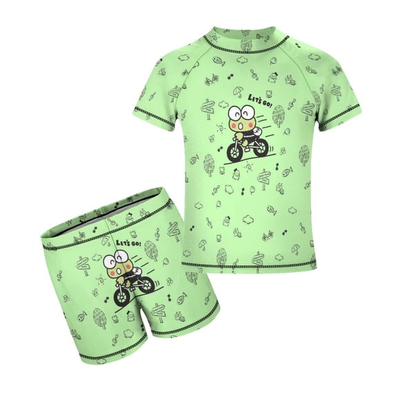 Keroppi Boys Rash Guard Set 2 Piece Swimsuits Short Sleeve Bathing Suits with Trunks