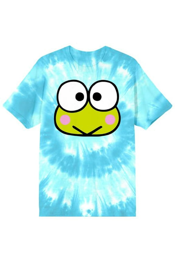 Keroppi Character Face Men's Blue Spiral Tie-Dye Crew Neck Short Sleeve T-shirt-Small