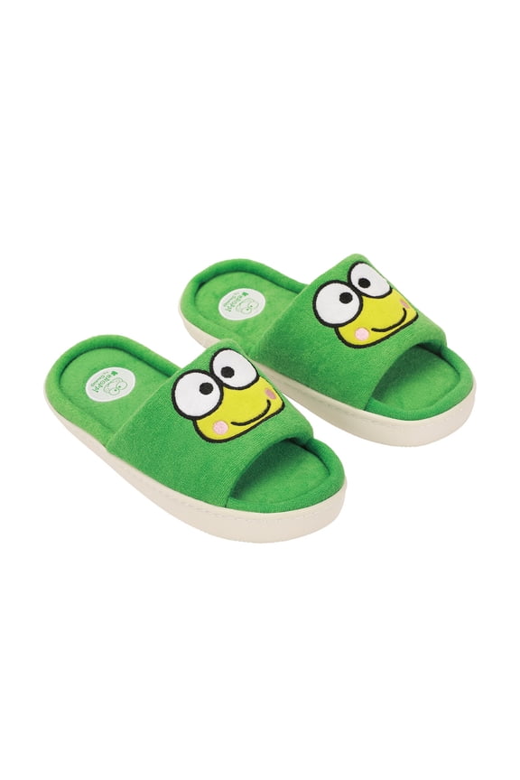 Keroppi Character Head Patch Women's Green Open Toed Slipper-Large