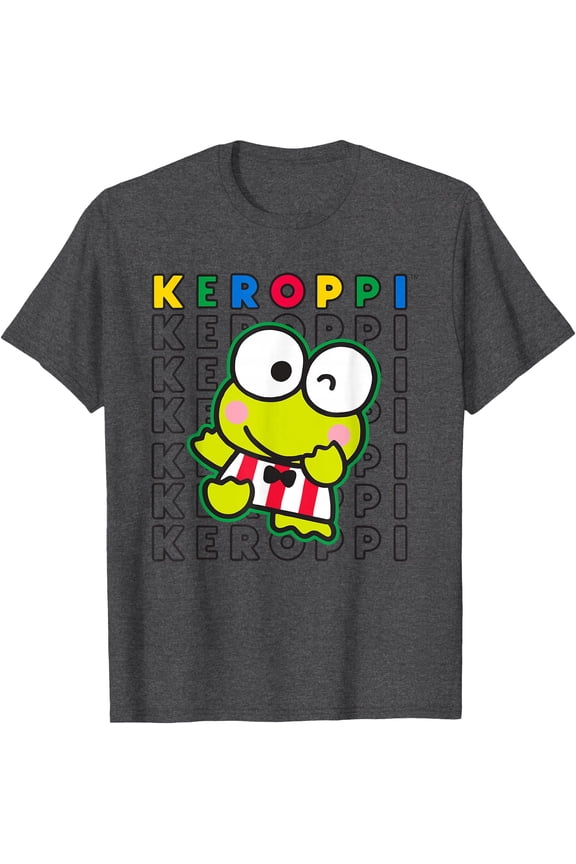 Keroppi Colorblock Name DTG Print Unisex T-Shirt,Dark Heather Grey Color,Size 2XL