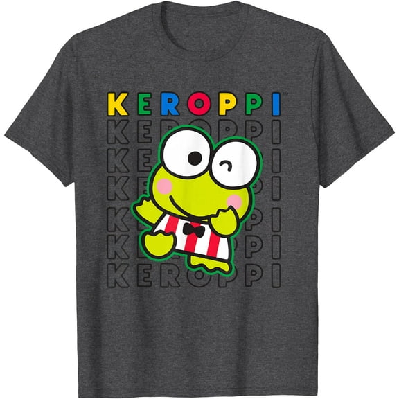 Keroppi Colorblock Name DTG Print Unisex T-Shirt,Dark Heather Grey Color,Size M