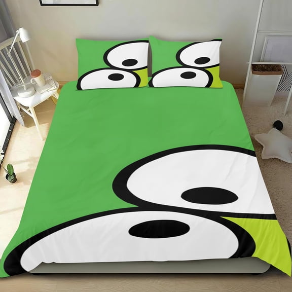 Keroppi Frog themed cotton sheet set, three-piece, comfortable, quick-clean fabric, distinctive design, great home decor gifts, 36x75 in (90*190 cm).
