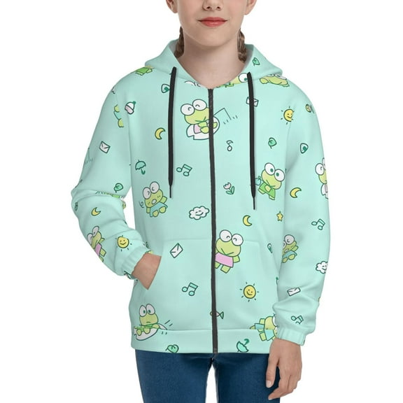 Keroppi Girls Hoodie Sweatshirt Full Zip Jacket Casual Teens Hoodie with Pocket S7-8