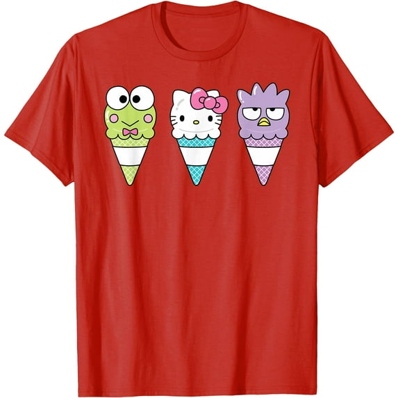 Keroppi Hello Kitty Badtz-Maru Ice Cream Cone DTG Print Unisex T-Shirt,Red Color,Size YXS