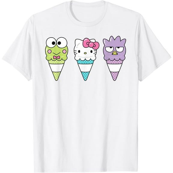 Keroppi Hello Kitty Badtz-Maru Ice Cream Cone DTG Print Unisex T-Shirt