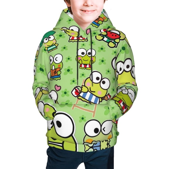 Keroppi Hoodie 3D Print Pullover Hooded Long Sleeve Sweatshirts Tops Blouse with Pocket for Boys Girls Small