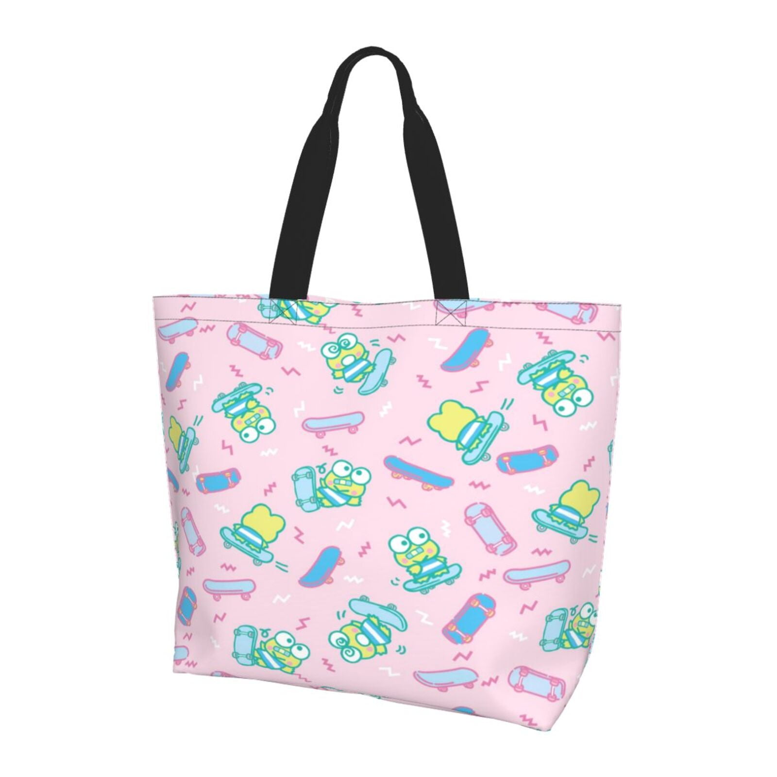 Keroppi Tote Bag For Women Cute Beach Bag Portable Handbag Ladies Sling Bag Reusable Grocery Bags For Travel Gym Shopping