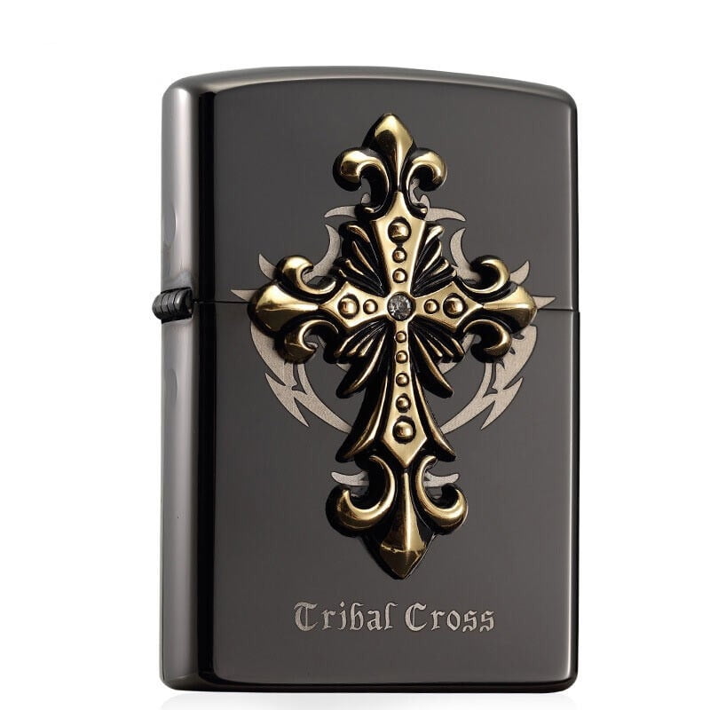Kerosene lighter, Top Metal Pocket Lighter Daily Use, Sold Without Fuel.,SKU01247-Z9838B天使十字黑冰
