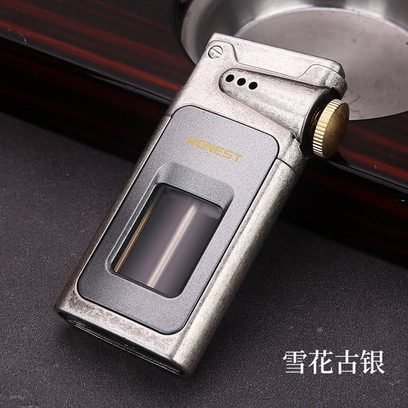 Kerosene lighter, Top Metal Pocket Lighter Daily Use, Sold Without Fuel.,SKU01249-古银雪花-百诚龙角复古