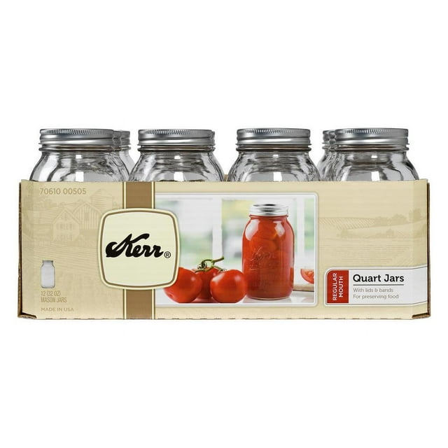 Kerr Regular Mouth Quart Canning Jars with Sure Tight Lids and Bands, Ideal For Preserving, 32