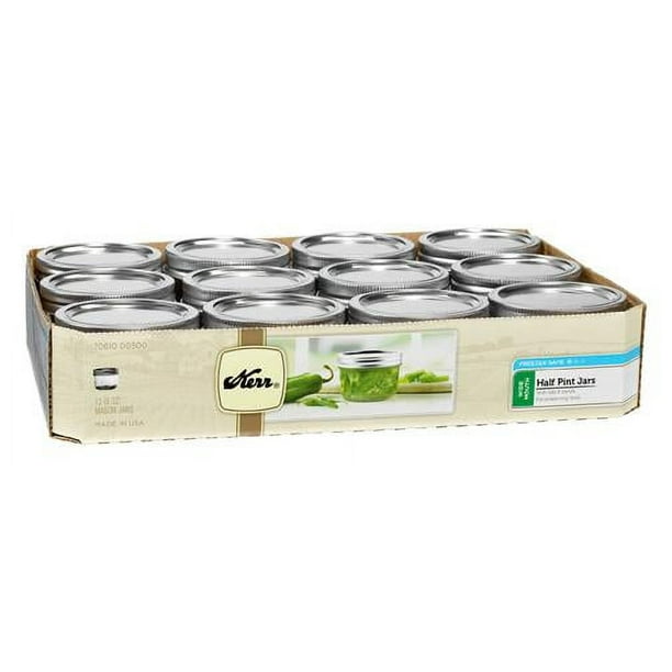 Kerr Canning Jars, Wide Mouth HalfPint (8 oz.) Mason Jars with Lids