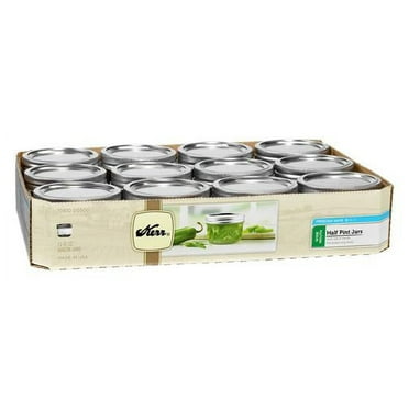 Kerr Canning Jars, Wide Mouth Half-Pint Mason Jars with Lids and Bands, 12 Count 8 oz