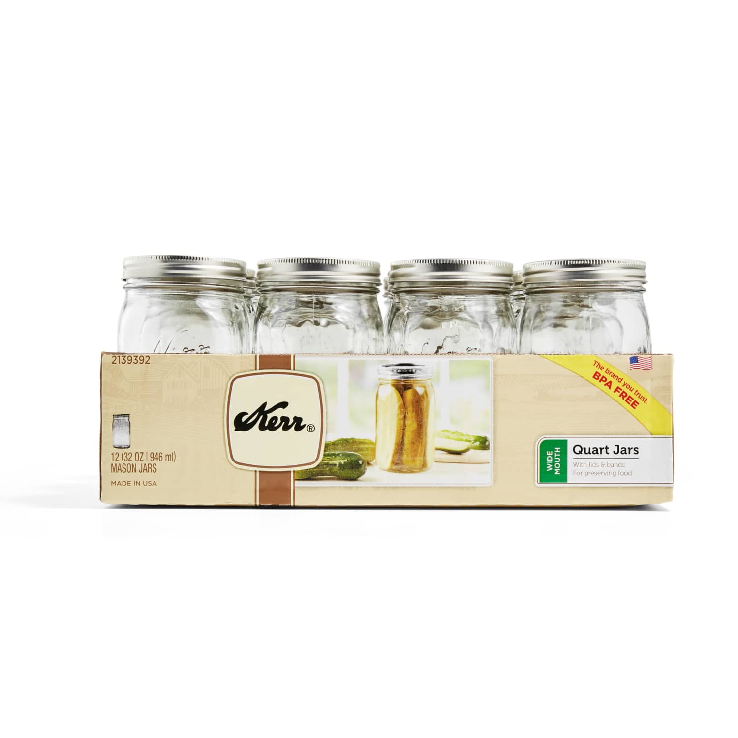 Kerr Quart Canning Jars, Wide Mouth, 32 oz, Lids & Bands, BPA-Free