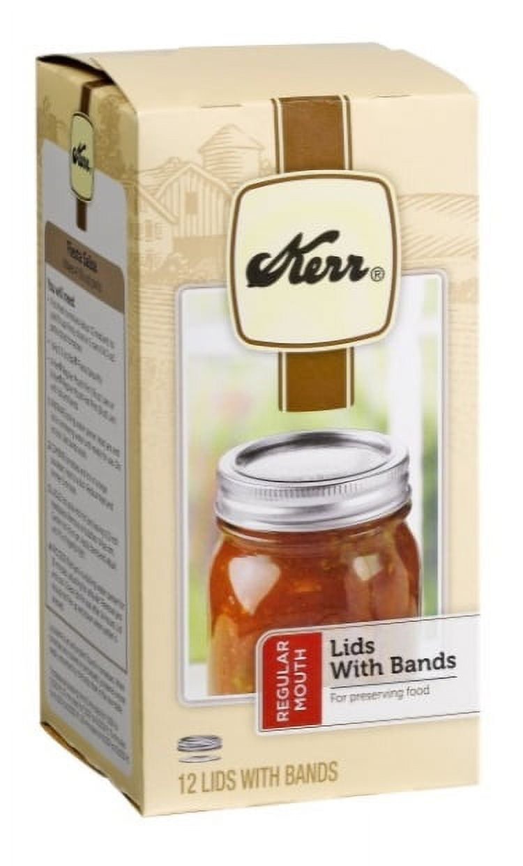 Kerr Canning Lids, Regular Mouth Mason Jar Lids with Bands, 12 Count