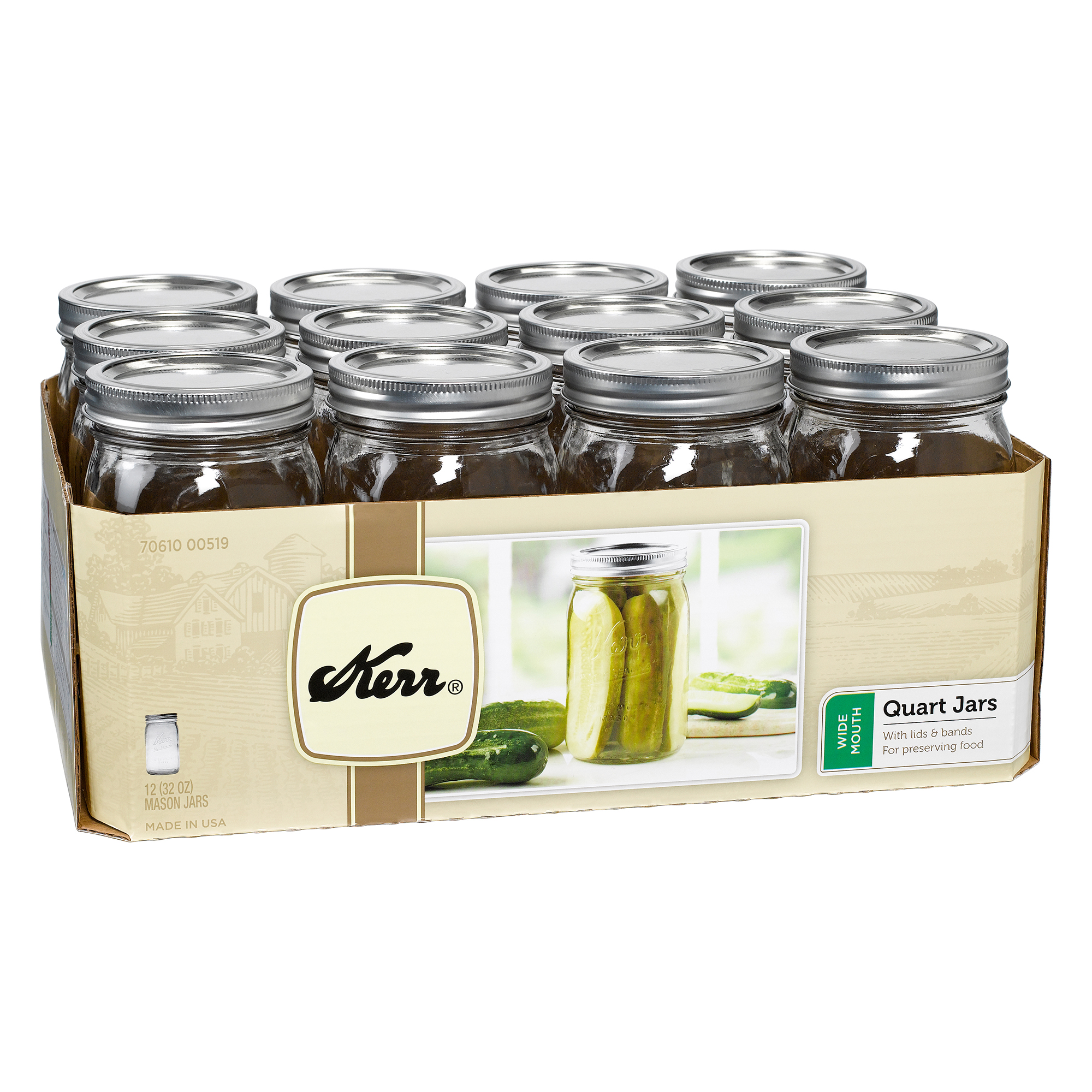 Kerr, Glass Mason Jars with Lids & Bands, Wide Mouth, 32 oz, 12 Count - image 1 of 5