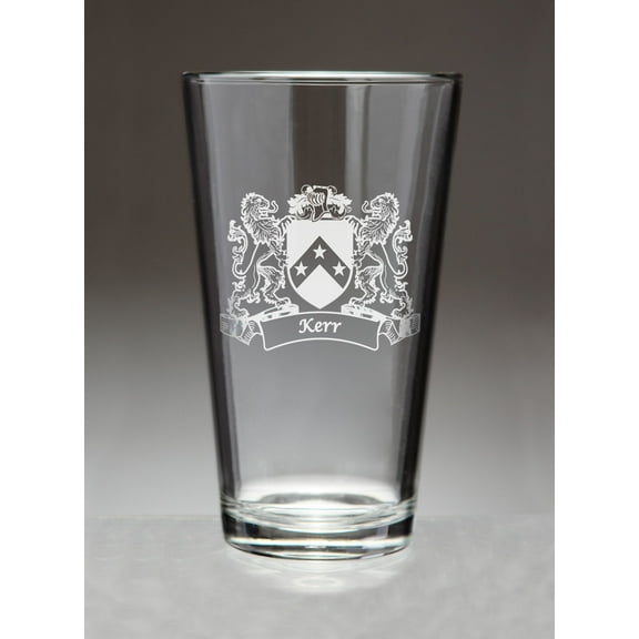 Kerr Irish Coat of Arms Lions Pint Glasses (Sand Etched)