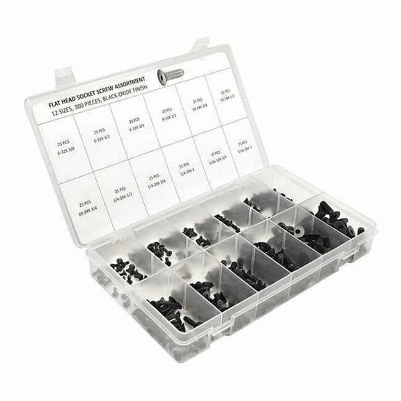 #6-32 to 5/16"-18 Cap Screw Assortment, Flat, Black Oxide Finish, Alloy Steel FHCS631