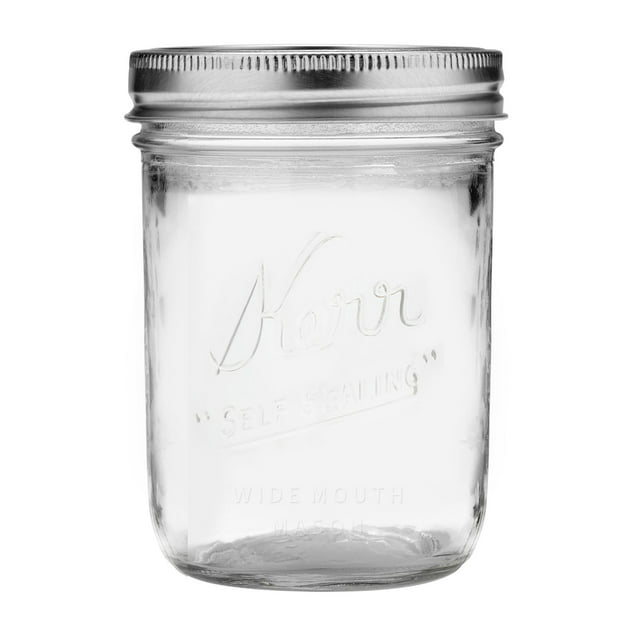 Kerr Wide Mouth Pint Glass Mason Jars with Lids and Bands, 16 oz., 12 Count
