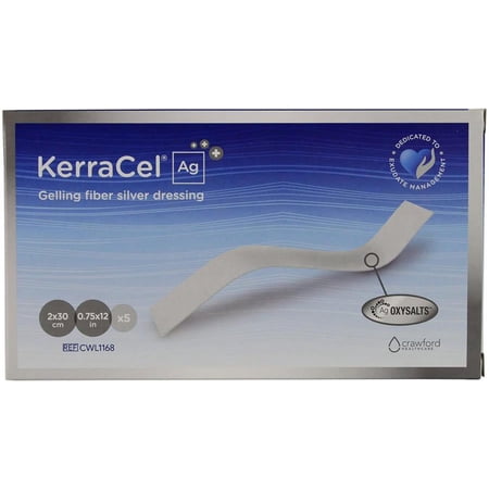 KerraCel Ag Gelling Fiber Silver Dressing, 3/4 Inch x 12 Inches, Ribbon, Sterile, 5 Count