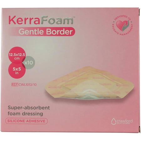 KerraFoam Gentle Border Silicone Foam Dressing, 5 Inches x 5 Inches, Sterile, 10 Count