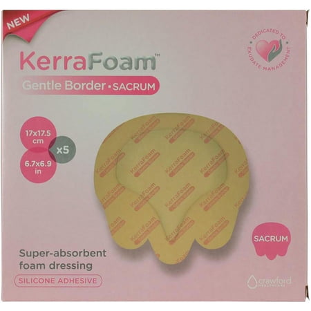 KerraFoam Gentle Border Silicone Foam Dressing, 6.7 Inches x 6.9 Inches, Sacral, Sterile, 5 Count