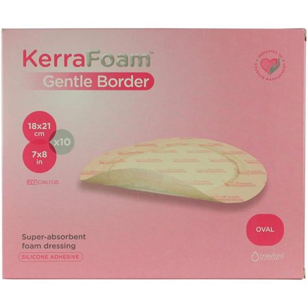 KerraFoam Gentle Border Super-absorbent Foam Dressing, 7 Inches x 8 Inches, Oval, Tan, , 10 Count