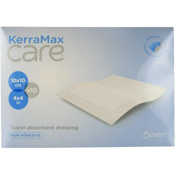 KerraMax Care Super-absorbent Dressing, 4 Inches x 4 Inches, Sterile, 10 Count