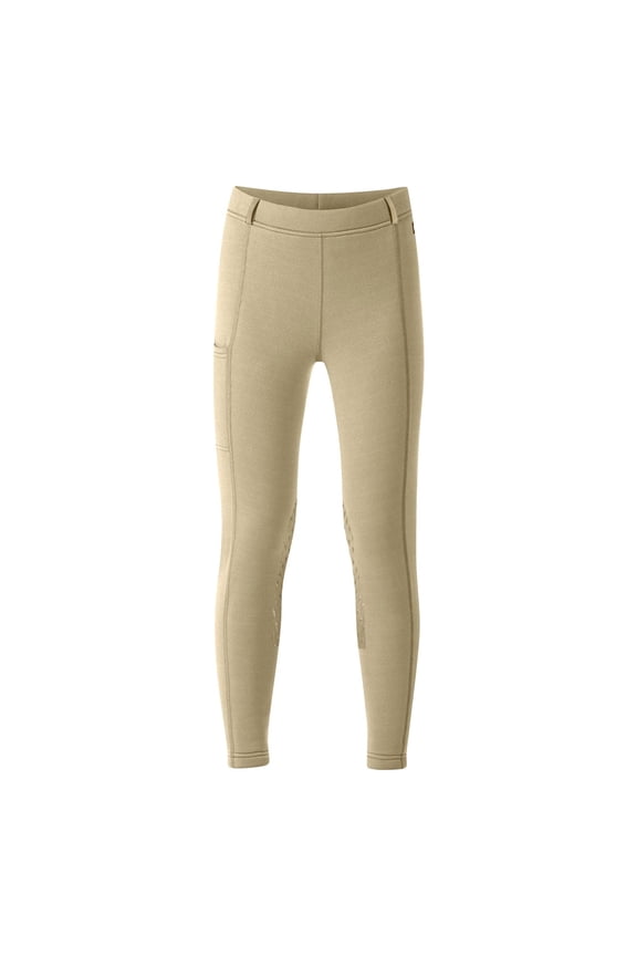 Kids Power Stretch Knee Patch Pocket Riding Tight, Color: Tan, Size: L