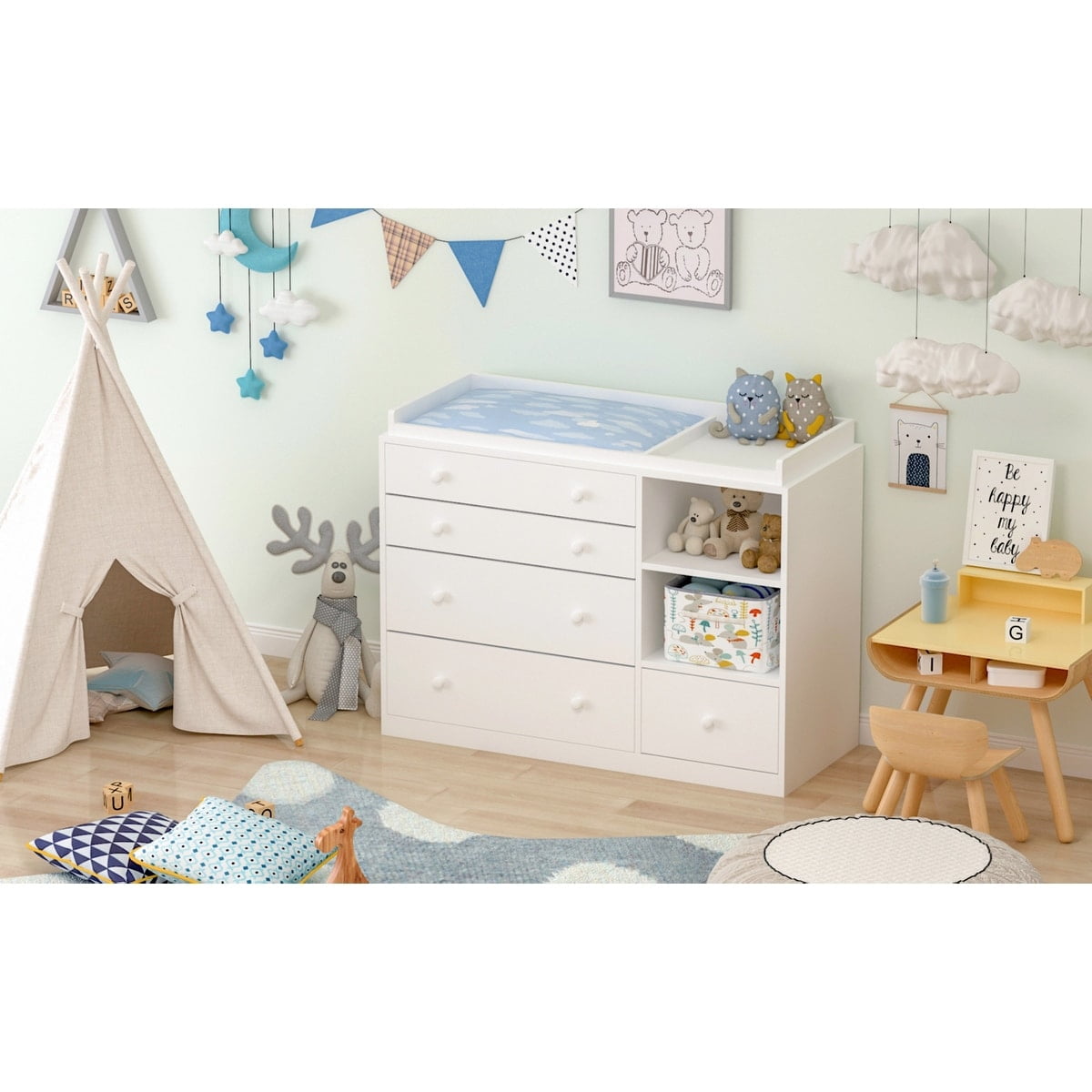 White 5-Drawer Dresser with Baby Changing Table