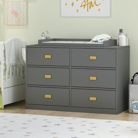Kerrogee 6-Drawer Dresser with Changing Table - Grey Grey