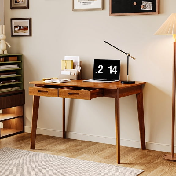 KULAGAGA Simple Style Writing Desk,With Two Drawers  22 x 39 Inches, Brown