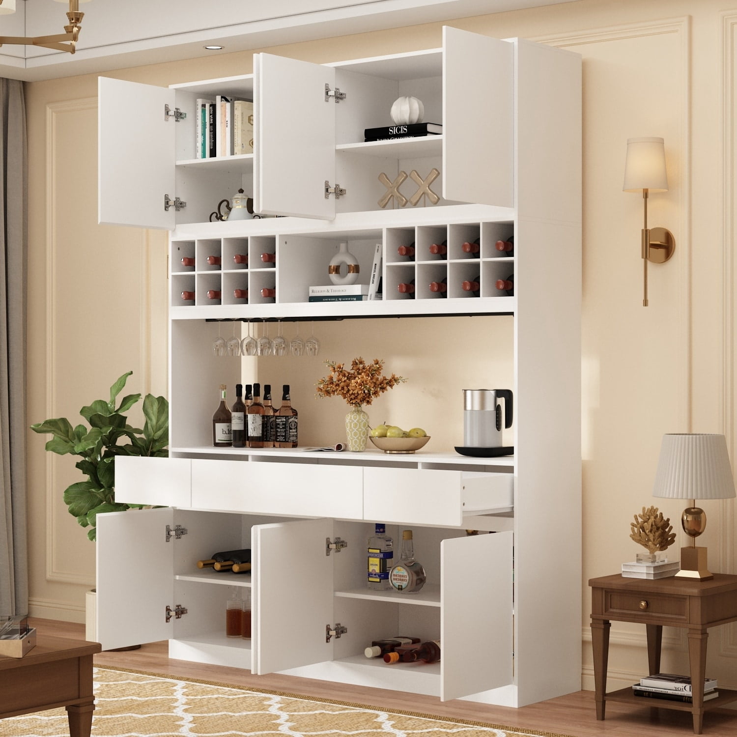 Kerrogee Large Kitchen Hutch Cabinet Storage Cupboard Pantry Wine Rack ...