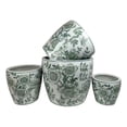 thumbnail image 1 of Benjara Kerry Accent Planter Pot Set of 4- Green Floral Pattern- White Ceramic, 1 of 6