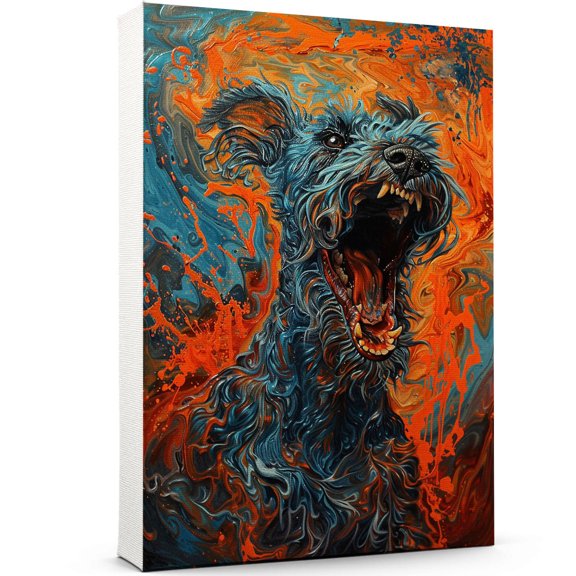 Kerry Blue Terrier Dog Art Print Poster - Kerry Blue Terrier Dog Canvas Wall Art For Bedroom Decor - Canvas Prints - Orange Dog Decor