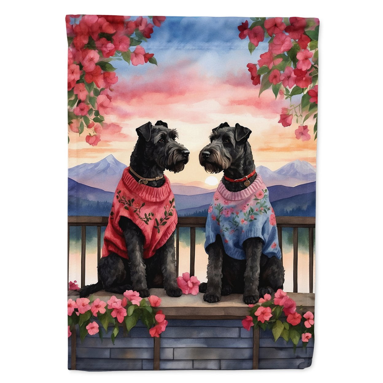 Kerry Blue Terrier Two Hearts House Flag 28 in x 40 in