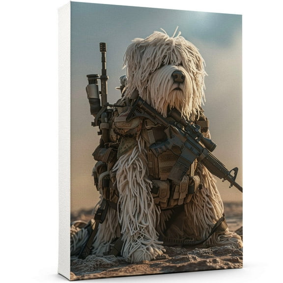 Kerry Blue Terrier Wall Art Soilder Dog Posters - Kerry Blue Terrier Dog Canvas Wall Art For Bedroom Decor - Canvas Prints - Orange Dog Decor