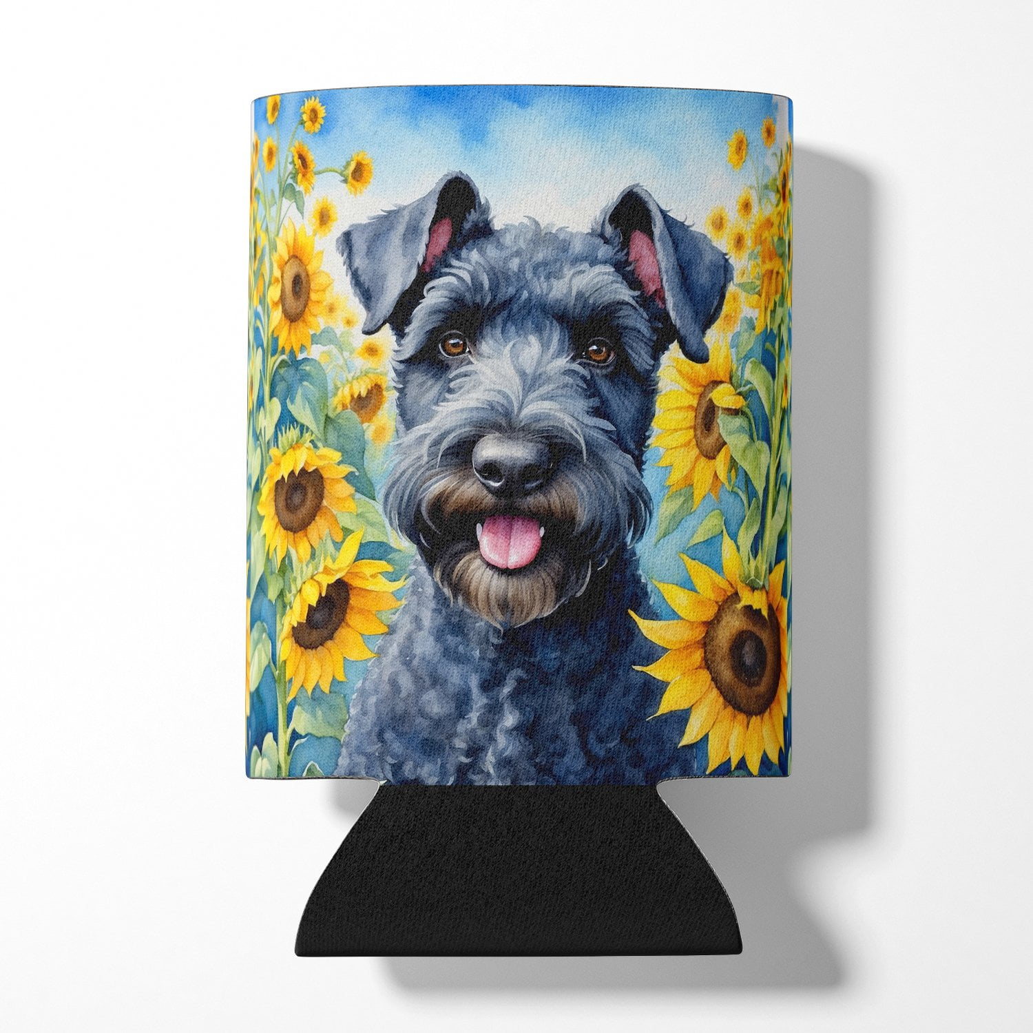 Kerry Blue Terrier in Sunflowers Can or Bottle Hugger 3 in x 5 in