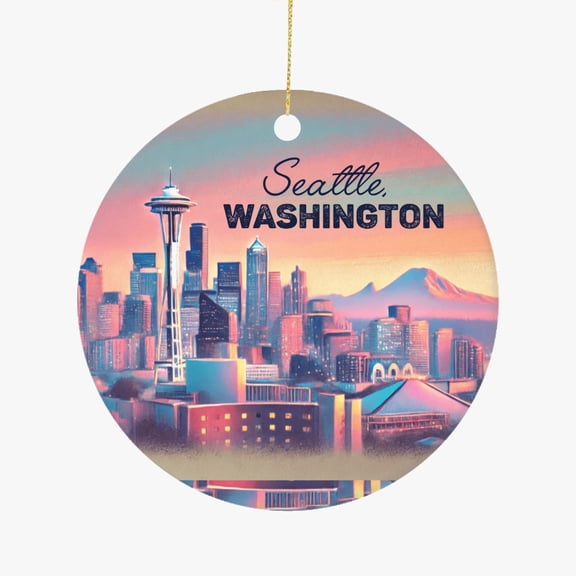 Kerry Park Seattle Skyline View Travel Ceramic Christmas Ornament Holiday Tree Hanging Gift for Travelers Friends Family Xmas Keepsake