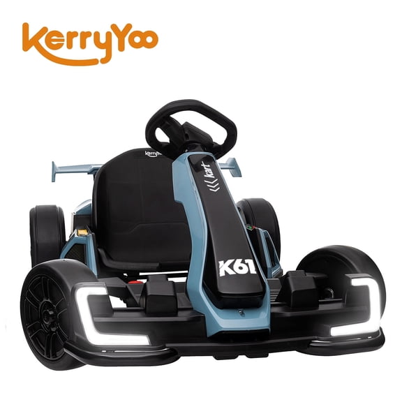 Kerry Yoo K61 Go Kart, 24V Kids Electric Drift Kart, Ride on Toys for Kids Teen 6+ , 3-position Adjustable Seat, 300W Motors, EVA Tires, 8.5 MPH-Blue